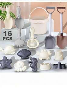 1 件儿童沙滩玩具套装，夏季娱乐必备。完整的沙滩玩具套装包括手推车、沙桶、沙铲和有趣的动物模具。 - 彩色 - 查看 7