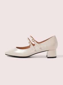 CUCCOO DOLLMOD Mary Jane Shoes Women's Shoes Versatile Casual Women's Fashion College Style Elegant And Cute Dating Wear Burgundy Low Heel Thick Heel Single Shoes Double Trip Strap - Beige - View 1