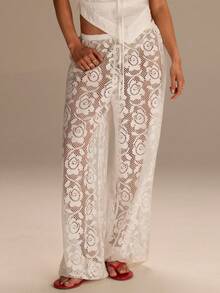 Athîral Women's Casual Lace Pants For Summer - White - View 3