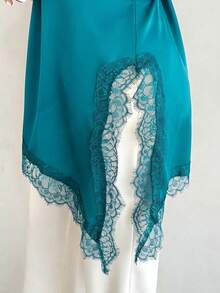 Firerie Top sexy de talla grande con unicolor y patchwork de encaje - Agua verde azul - Ver 8