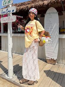 Muchica Camiseta de manga corta casual de verano con estampado de rayas y fresas - Amarillo - Ver 3
