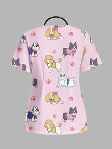 TaskEZ Casual Minimalist Cartoon Print V-Neck Short Sleeve Scrub Uniform Top - Multicolor - View 2