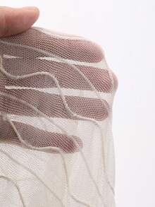FRIFUL Blusa ajustada de manga larga y cuello redondo transparente de unicolor para mujer - Albaricoque - Ver 3