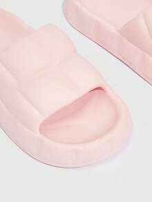 Cuccoo Woman Shoes Textured Single Strap Preppy Pink Lightweight EVA Slippers For Summer Vacation Shoes Summer Spring Shoes Spring Break Easter For Casual Beach Style - Pink - View 4