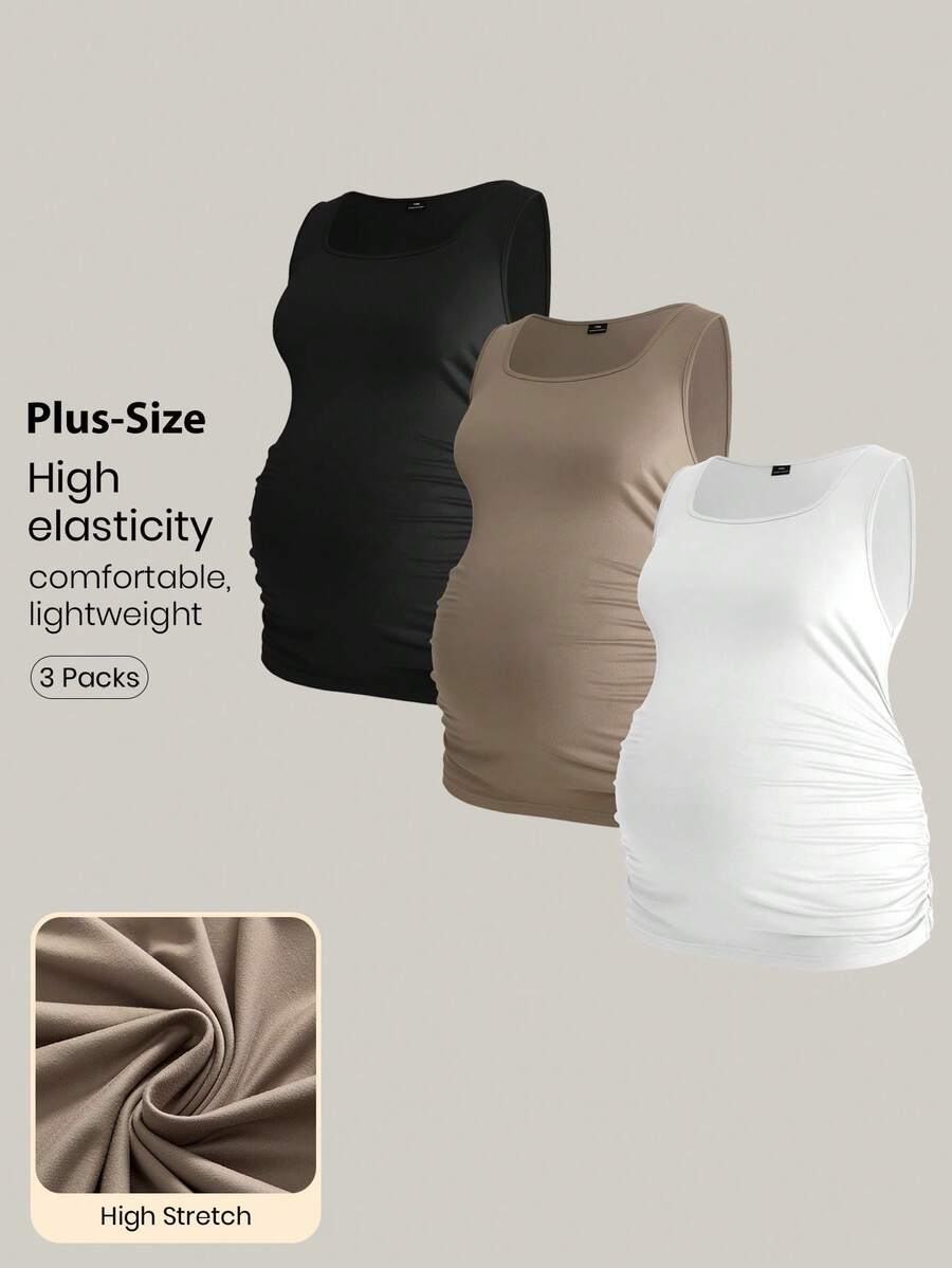 Plussiva ملابس علوية كاجوال بلا أكمام لحوامل مقاسات كبيرة بلون أحادي - متعدد الألوان - مشاهدة 1