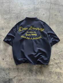 AXEPEAK Áo sơ mi nam dáng rộng thêu họa tiết dạo phố mùa hè - Màu xanh lam - Xem 2