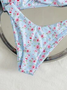 Swim Mod Women's Summer Beach Vacation Ditsy Floral Twist Front Bikini Set - Multicolor - View 4