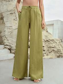 MOTF PREMIUM QUẦN VEST PHA VẢI LINEN CÓ DÂY RÚT Ở EO, XUÂN/HÈ - màu xanh lá - Xem 4