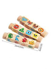 1 peça de blocos de montar giratórios com estampa de desenho animado para crianças, jogo educativo de reconhecimento de cores para bebês a partir de 0 meses, brinquedo de madeira. - Multicolorido - Ver 2