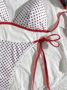 Swim Mod Conjunto de bikini de 2 piezas con parte superior de halter y Bottom con lazos laterales con estampado de lunares para mujer, paquete de bikini de playa de verano, conjunto de bikinis de lunares blancos para mujer - Multicolor - Ver 4