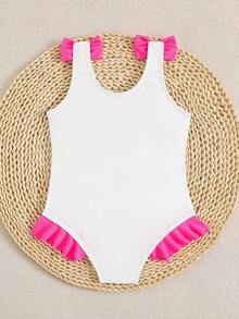 Girls' One-Piece Swimsuit, Cute Cartoon Digital Print, Matching Family Beach Vacation - White - View 2