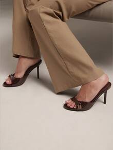 Women's Fashion Daily Versatile Slip-On Heeled Sandals With Lock Decor For Christmas - Chocolate Brown - View 4