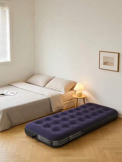 充气床垫 – 耐用PVC露营气垫床，可折叠单人充气露营床，便携式充气床，适合家庭和户外使用，帐篷气垫床，适合室内和室外使用，花园，露营，徒步旅行和户外活动，紫色。