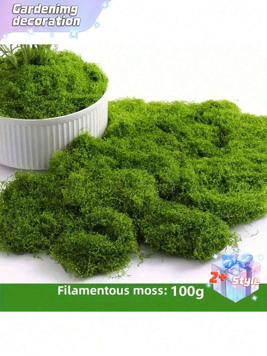 1 pieza de 100g de musgo artificial adecuado para decoración del hogar, arreglos paisajísticos en miniatura, miniaturas de césped, plantas en macetas y decoración de paisajismo para el Día de San Valentín, boda de San Valentín, cumpleaños - Verde - Ver 1
