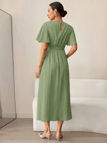 MaterniWear 孕妇纯色圆领休闲度假短袖连衣裙 - 綠色 - 查看 2