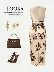 Franclia 女士夏季连衣裙，V领无袖连衣裙，碎花连衣裙，时尚新款缎面连衣裙，金色连衣裙，光泽面料尽显优雅，女士夏季连衣裙，沙滩连衣裙，夏季度假装，派对连衣裙，度假连衣裙，毕业礼服，优雅女士连衣裙，女士婚礼宾客连衣裙，女士连衣裙，女士休闲连衣裙，外出装，女士通勤装，商务办公装，都市教师职业装，适合约会/派对/晚宴等场合。女士正装，女士优雅套装，高品质连衣裙，裹身裙，婚礼宾客裹身裙，女士 - 杏色 - 查看 2