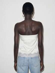 Lumivelle Women's Spring/Summer New Wrap Chest Top, Satin Fabric With Folding Collar, Sheer Lace Patchwork, Elegant Romantic Wrap Chest Blouse - White - View 2