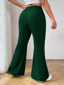 SHEIN EZwear Plus Size Women Plain Simple Daily Flared Suit Pants Graduation,Back To School,Teacher Outfits - Dark Green - View 9