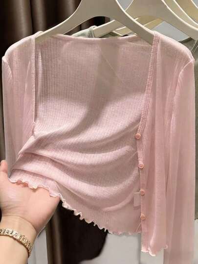 INAWLY 女士纯色长袖单排扣休闲针织开衫