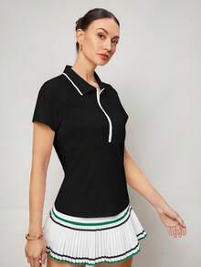 Activina Camisa polo deportiva de mujer con cuello de contraste y manga corta - Negro - Ver 7