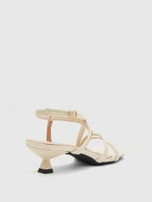 CUCCOO BIZCHIC 春夏新款户外女式黑色金属扣方头露趾高跟凉鞋女式细跟法式裙装女鞋 - 杏色 - 查看 4