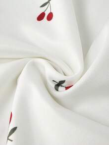 Franclia 女士夏季纽扣樱桃印花修身短袖T恤（不规则印花） - 白色 - 查看 7