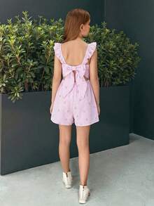SHEIN Tuta larga con scollo quadrato e maniche a campana a righe per ragazze pre-adolescenti, adatta per le vacanze - Viola malva - Visualizzare 5