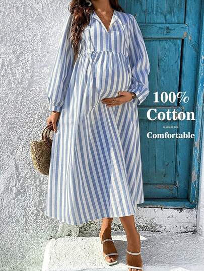 SHEIN Maternity Casual Cotton Striped Dress