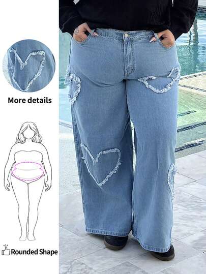 Enliva 大码休闲棉质直筒牛仔裤，甜心印花，粉色