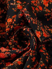 Trelyra Women's Black And Orange Ditsy Floral Dress,Boho Summer Holiday Vacation V-Neck Belted Knot Ruffle Hem Wrap Short Sleeve Regular Fit Maxi Long Dress - Mocha Brown - View 5
