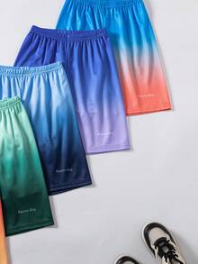 SHEIN Fantacosmos 男童五件套休闲运动网眼渐变短裤套装，适合日常穿着和户外活动，夏季 - 彩色 - 查看 9
