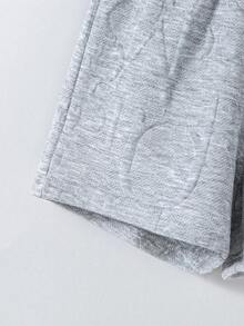 SHEIN Explorewe 3 Stücke Set für Kleinkinder Jungen: Buchstaben Strick Jacquard Casual Kurzarm T-Shirt, Shorts und Tasche, geeignet für tägliche Casual Ausflüge, Frühling/Sommer - Grau - Übersicht 3