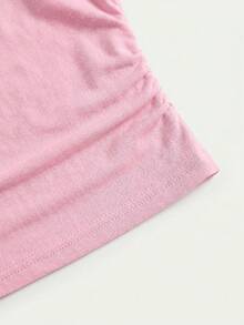 SHEIN 少女粉色热带印花度假风修身抹胸上衣和长裙两件套 - 粉色 - 查看 7