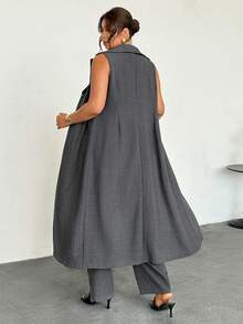 Firerie Plus Size Women Long Sleeveless Blazer Suit In Spring/Summer Formal Suit Sets For Elegant Women Fall/Winter - Dark Grey - View 2