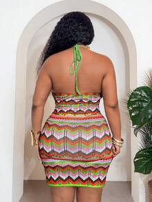 Slaydiva 2026春夏优雅通勤休闲装，生日派对、毕业典礼、学生装、日常出行、百搭基础款、休闲度假、邮轮旅行、海滩、日光浴、爆款、商务休闲、简约休闲度假外出女式糖果钩针露背吊带迷你连衣裙，无袖露背条纹针织修身短裙，夏季海滩风情 - 彩色 - 查看 9