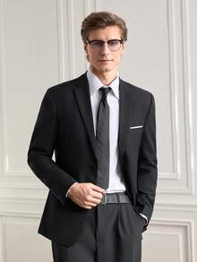 Officeau Bộ 2 món áo vest nam, màu trơn thanh lịch, một hàng khuy, tay dài, dáng ôm, bộ vest trang trọng kèm cà vạt, mặc đi làm/đám cưới/tiệc, phong cách vintage, màu đen, size XS-XXXL, áo blazer cho nam - màu đen - Xem 1