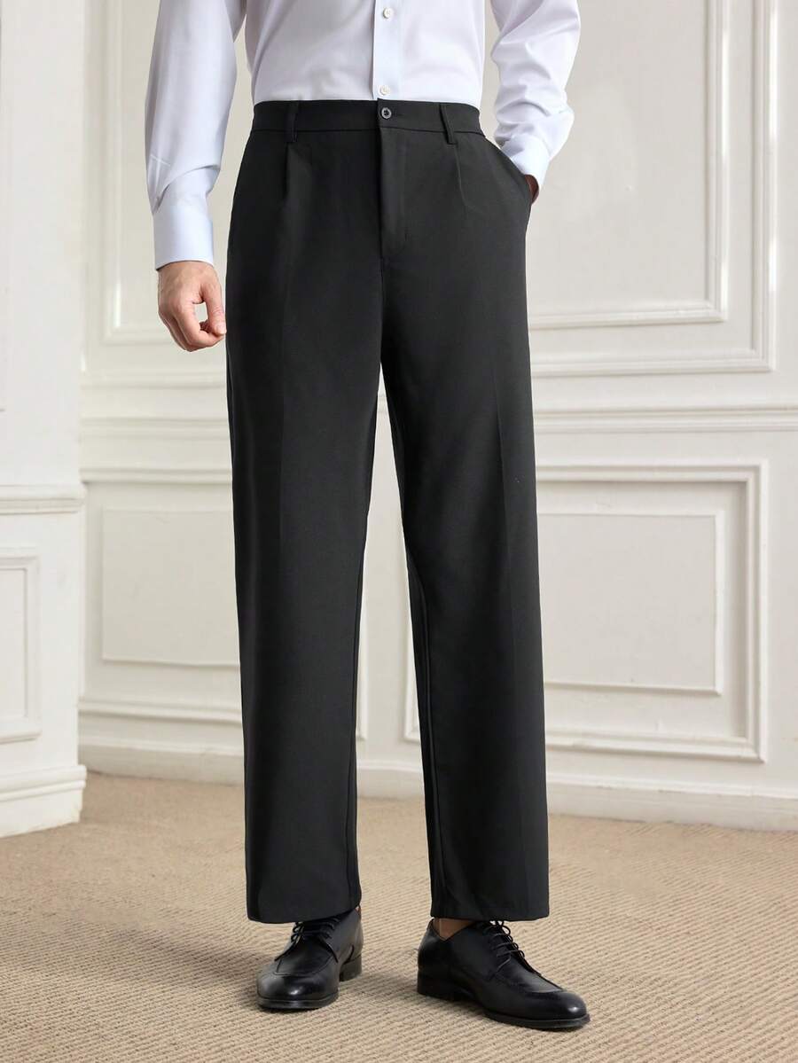 Officeau Quần ống đứng thường ngày cho nam, thời trang và tối giản, mùa thu/đông - màu đen - Xem 1