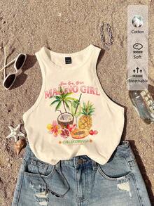 SHEIN EZwear Áo tank top nữ dáng ôm, cổ tròn, tối giản, thích hợp cho mùa hè. - Màu be - Xem 1