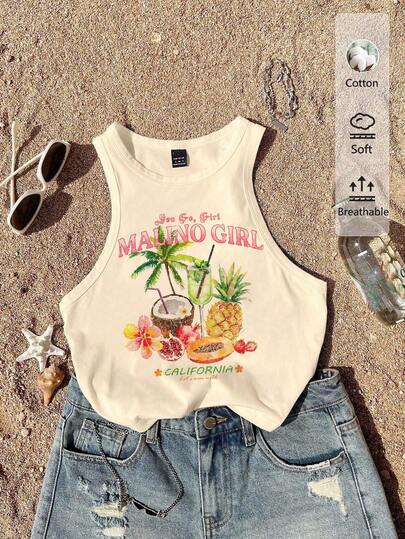 SHEIN EZwear Top de tirantes ajustado de cuello redondo minimalista casual, adecuado para el verano