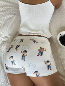 CovetEZ Quần short nữ dáng ôm in hình gấu, kiểu dáng thường ngày. - trắng - Xem 4