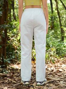 In My Nature Women's Elastic Waist Pockets Loose Outdoor Pants - White - View 5
