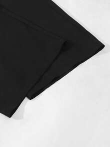 2pcs/Set Teenage Girls Asymmetric Hem Colorblock Off Shoulder Short Sleeve Shirt And Loose Straight Leg Pants Suit, Casual Commuter Outfit - Black and White - View 11