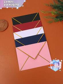 10/20pcs Colorful Invitation Envelopes(Large Size), Self-Adhesive Envelopes, Perfect For Graduation, Party Invitations, Showers, Wedding Season Invitation Envelopes, Greeting Card Envelopes With Gold Border With V-Shaped Flap, Membership Card Envelopes,Suitable For Halloween, Thanksgiving, Christmas - Multicolor - View 5