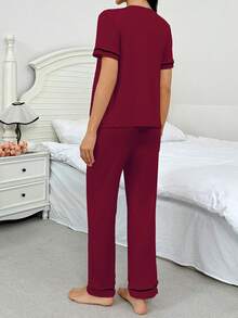 Moonlight&Mama Maternity Casual Short Sleeve Top And Pants Loungewear Set - Burgundy - View 2