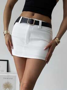 Rafferiza 2026 Summer Professional Low-Waist Twill White Mini Skirt With Belt - White - View 4