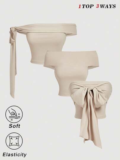 SHEIN MOD 杏色百搭女士抹胸上衣