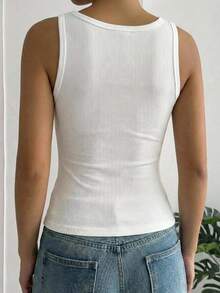 DAZY Women Square Neck Lace Patchwork Bodycon Camisole, Versatile Summer - White - View 2