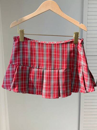 Comfortcana Women's Plaid Pleated Versatile Date Night & Casual Wear Mini Skirt Pleated Plaid Skirt Red Plaid Skirt Mini Plaid Skirt Plaid Skirt Checkered Skirt