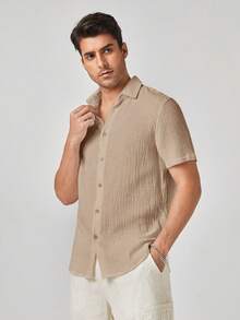 HIMLAND 男士梭织休闲短袖衬衫 - 卡其色 - 查看 6
