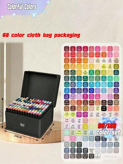 酒精马克笔 80/168色 DIY绘画双头永久性艺术马克笔，适合儿童和成人着色、插画、素描。酒精基马克笔，适用于书籍绘画、卡片制作等，是学校用品、办公用品、文具用品、学习用品、绘画用品、圣诞礼物的理想之选。